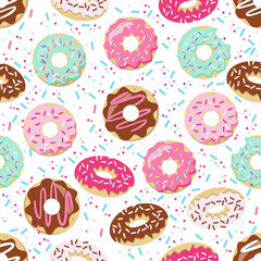 Fototapeta na wymiar Donuts and Sprinkles Seamless Pattern