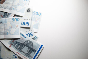 Money of Denmark. Danish kroner bills. DKK banknotes. 500 kroner. Business, finance, news background. High quality photo