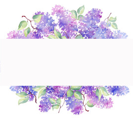 Lilac frame. Watercolor illustration. Hand-painted