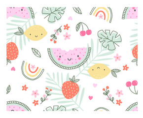 Cute Fruits Lemon, watermelon, strawberry , Cherries and rainbow