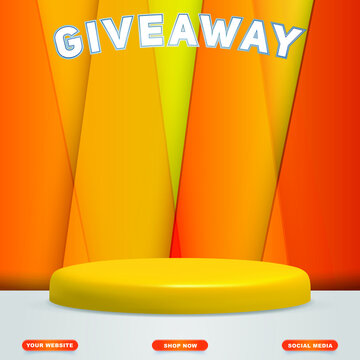 giveaway with blank space podium for product with abstract orange and yellow background design