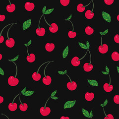 Seamless vector pattern of cherries. Decoration print for wrapping, wallpaper, fabric, textile.	