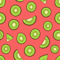 Seamless vector pattern of kiwi fruits. Decoration print for wrapping, wallpaper, fabric, textile.	
