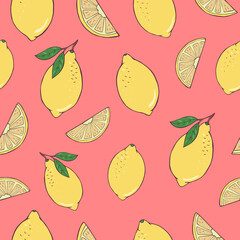 Seamless vector pattern of lemons fruits. Decoration print for wrapping, wallpaper, fabric, textile.