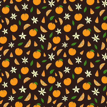 Seamless vector pattern of oranges fruits. Decoration print for wrapping, wallpaper, fabric, textile.