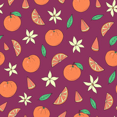 Seamless vector pattern of oranges fruits. Decoration print for wrapping, wallpaper, fabric, textile.	