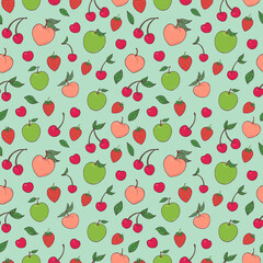 Seamless vector pattern of fruits and berries. Decoration print for wrapping, wallpaper, fabric, textile
