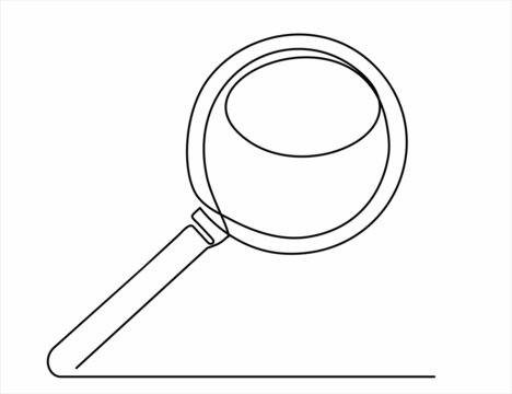 Magnifying glass in continuous one line drawing. Concept of Business analysis in simple outline style. Used for logo, emblem, web banner, presentation. Doodle Vector Illustration