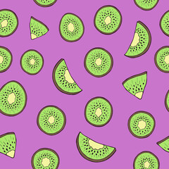 Seamless vector pattern of kiwi fruits. Decoration print for wrapping, wallpaper, fabric, textile.	