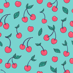 Seamless vector pattern of cherries. Decoration print for wrapping, wallpaper, fabric, textile.	