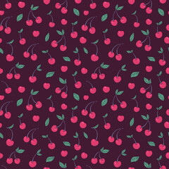 Seamless vector pattern of cherries. Decoration print for wrapping, wallpaper, fabric, textile.	