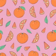 Seamless vector pattern of oranges fruits. Decoration print for wrapping, wallpaper, fabric, textile.	