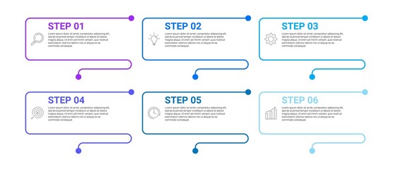 thin line and point infographic design with 6 steps business process