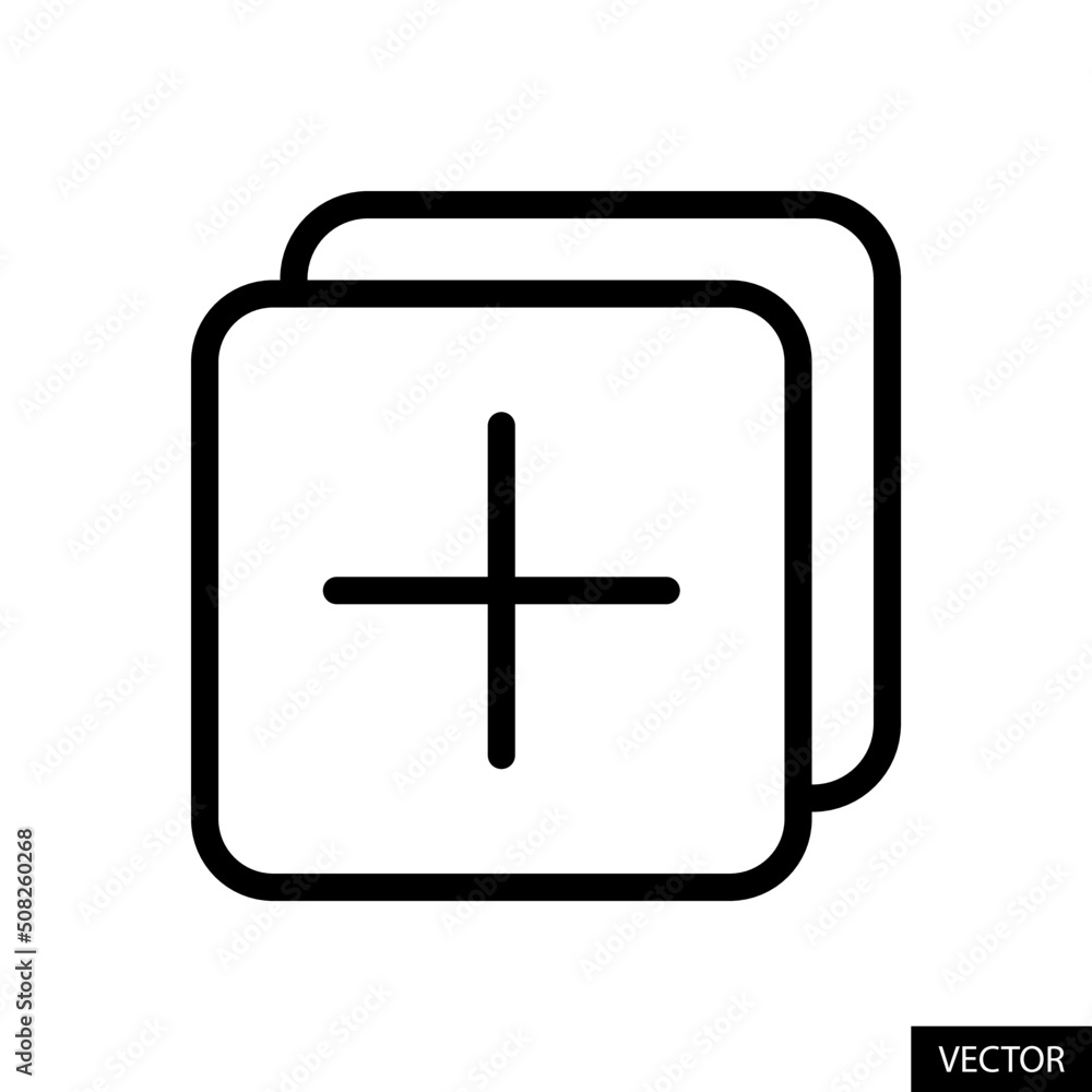 Poster add to gallery, playlist, list, collection vector icon in line style design for website design, app,