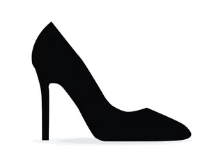Muurstickers Black high heel shoe isolated on white background vector illustration. Womens black high heel shoes. Sale banner template. Female sexy shoes, patent leather shoes. © stefanbalaz