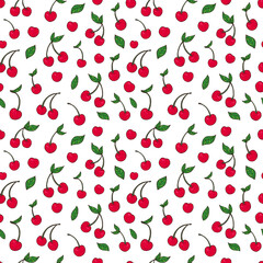 Seamless vector pattern of cherries. Decoration print for wrapping, wallpaper, fabric, textile.	
