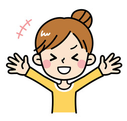 喜ぶ若い女性のイラスト　主婦　お母さん　素材　かわいい