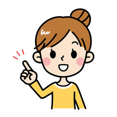 人差し指を立てる若い女性のイラスト　主婦　お母さん　素材　かわいい　ポイント