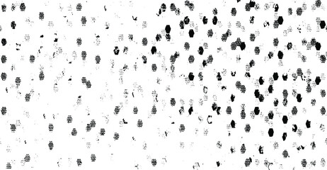 Rough, irregular texture composed of monochrome geometric elements. Overlay distressed grunge background. Abstract vector illustration. Isolated on white background. EPS10