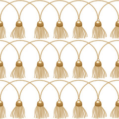 Gold chain with tassel seamless on white background. Fashion illustration. Seamless pattern abstract design. Vector