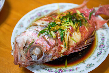 A delicious red steamed bigeye snapper