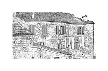 Building view with landmark of Montepulciano is the 
town in Italy. Hand drawn sketch illustration in vector.