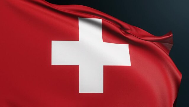 Switzerland flag. Swiss cross. Bern sign. European country. Official patriotic symbol of celebration of National Day, August 1. Realistic 3D animation with rippled cotton texture.