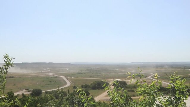 Open view of military training grounds during exercise