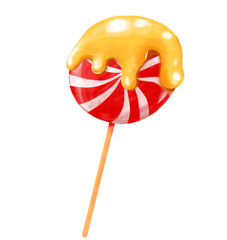 Caramalized Candy lollipop stick hand drawing illustration