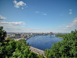 Fototapeta na wymiar View of the Dnieper River from the observation deck in the City of Kyiv, Ukraine