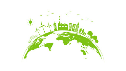 Ecology concept with green city on earth, World environment and sustainable development concept, vector illustration © flyalone