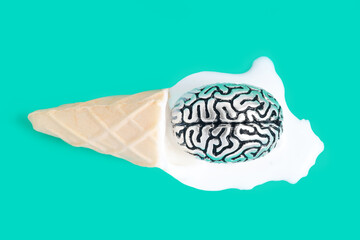 Human brain and a waffle cone ice cream