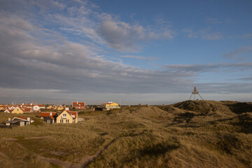 Gorgeous dune landscape with view to the picturesque village of Gammel Skagen.