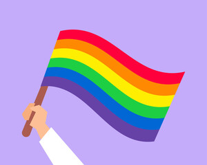 Pride concept. Colorful flag in hand. Cartoon vector style for your design.