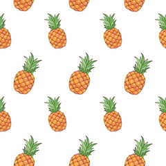 Tropic vector seamless pattern with pineapples. Summer decoration print for wrapping, wallpaper, fabric. Seamless vector texture.
