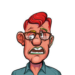 Fototapeta premium Caricature humor illustration of imaginary cartoon person with funny facial expression isolated on white background