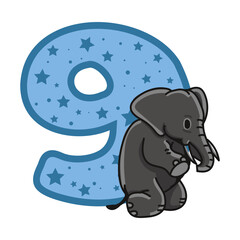 elephant Birthday Number 9 Monogram design elephant Nine