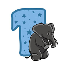 elephant Birthday Number 1 Monogram design elephant One