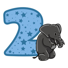 elephant Birthday Number 2 Monogram design elephant Two