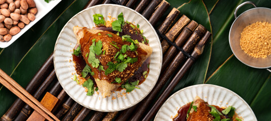 Vegetable zongzi. Vegetarian rice dumpling for Duanwu Dragon Boat Festival food.
