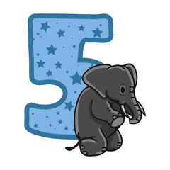 elephant Birthday Number 5 Monogram design elephant Five