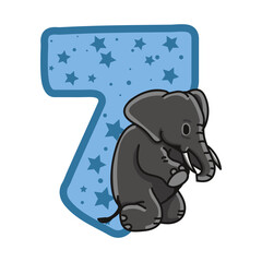 elephant Birthday Number 7 Monogram design elephant Seven