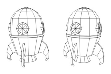 Space Rocket Ship. Wireframe low poly mesh vector illustration.