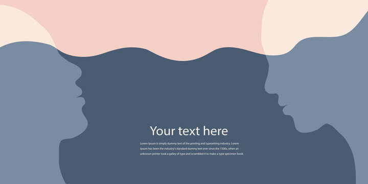 Metaphor bipolar disorder mind mental. Double face. Split personality. Concept mood disorder. 2 Head silhouette. Psychology. Dual personality concept. Mental health. Banner copy space