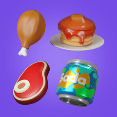 Fototapeta premium Food and drink 3d icon set. 3d illustration