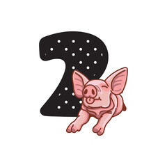 pig Birthday Number 2 Monogram design pig Two