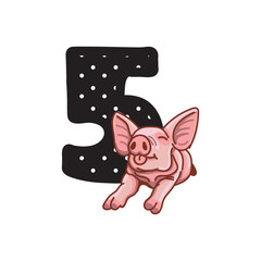 pig Birthday Number 5 Monogram design pig Five