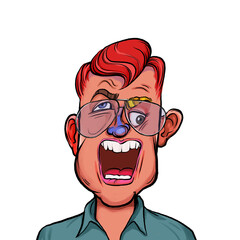 Obraz premium Caricature humor illustration of imaginary cartoon person with funny facial expression isolated on white background