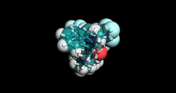 Lomitapide, cholesterol-lowering drug, 3D molecule, spinning 4K