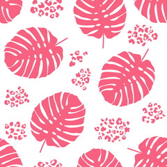Seamless pattern tropical leaves leopard spots vector illustration